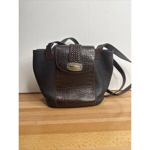 Brighton Black Leather Hobo Bag Croc Embossed Braided Strap Vintage Heart
